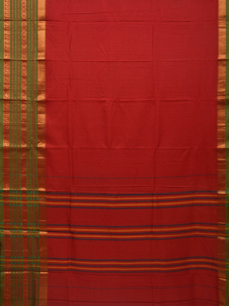 Red Narayanpet Cotton Handloom Plain Saree with Big Border Design No Blouse np0631