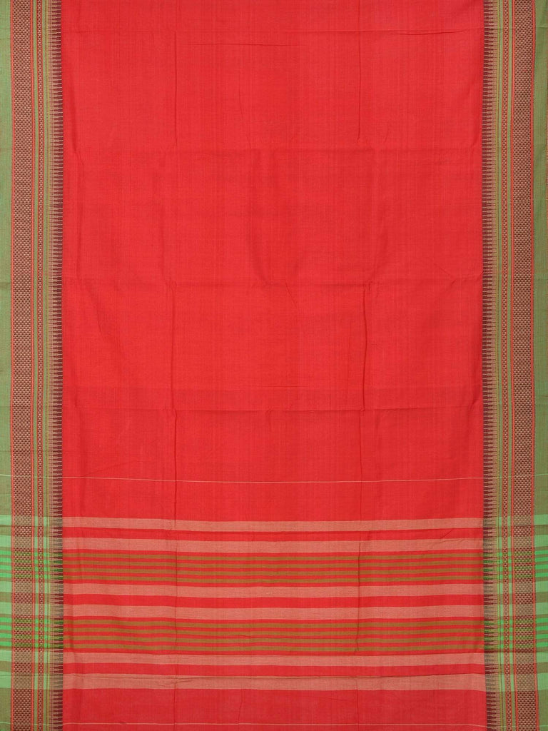 Red Narayanpet Cotton Handloom Plain Saree with Traditional Border Design No Blouse np0216