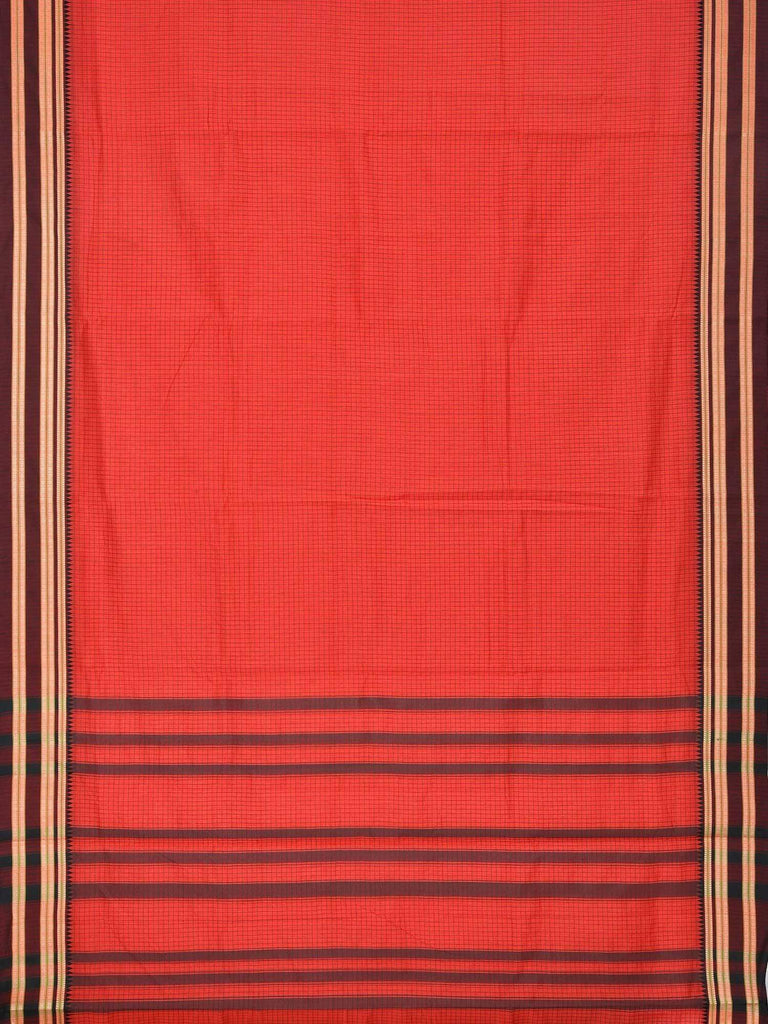 Red Narayanpet Cotton Handloom Saree with Checks and Traditional Border Design No Blouse np0220