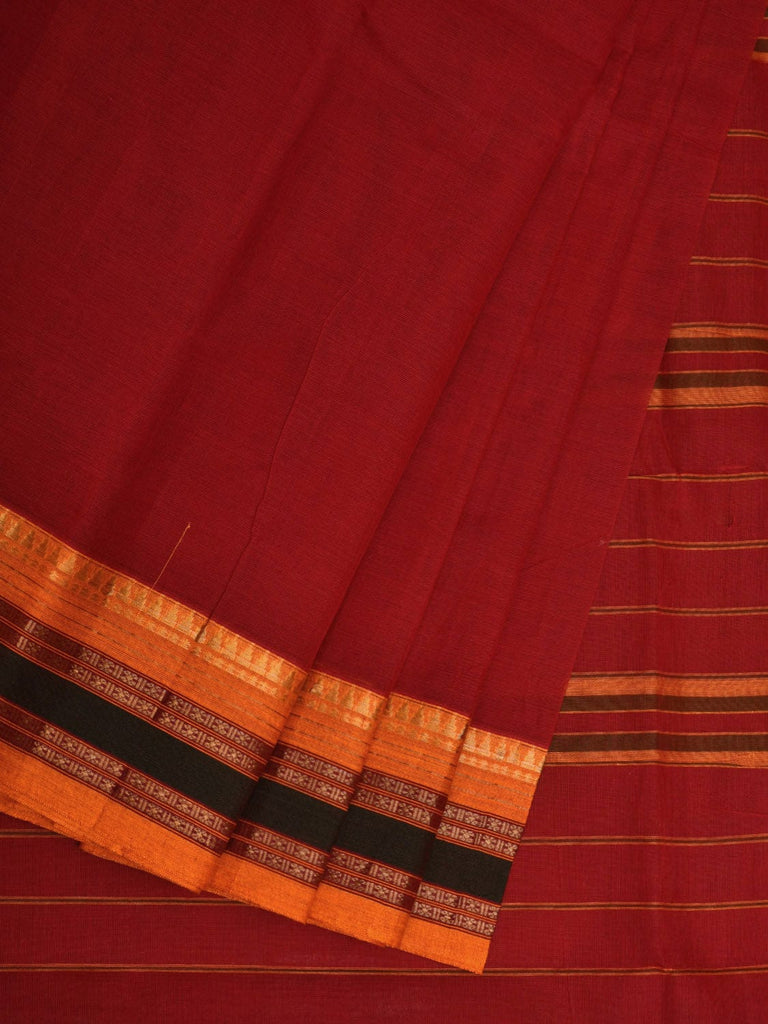 Red Narayanpet Cotton Handloom Saree with Checks Design No Blouse np0624