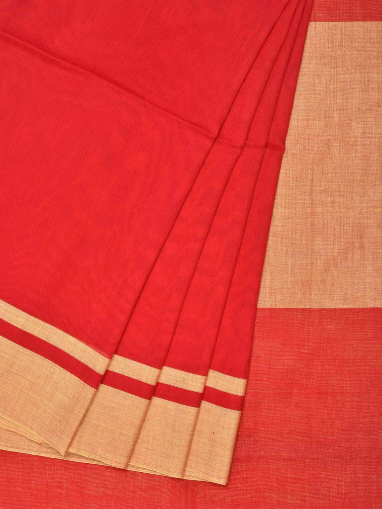 Red Organic Cotton Handloom Plain Saree o0247
