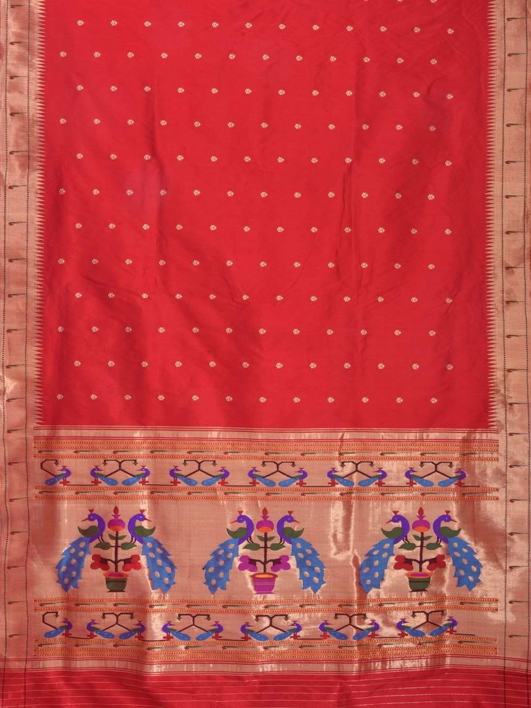 Red Paithani Silk Handloom Saree with Muniya Border and Peacock Pallu Design p0253