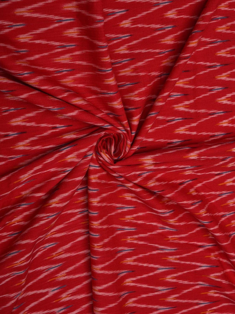 Red Pochampally Ikat Cotton Handloom 2.5mts Fabric With Zig-Zag Design f0181