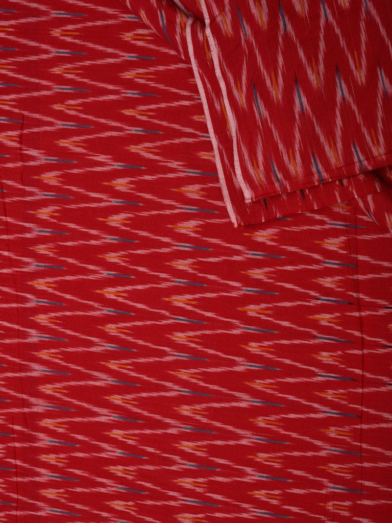 Red Pochampally Ikat Cotton Handloom 2.5mts Fabric With Zig-Zag Design f0181