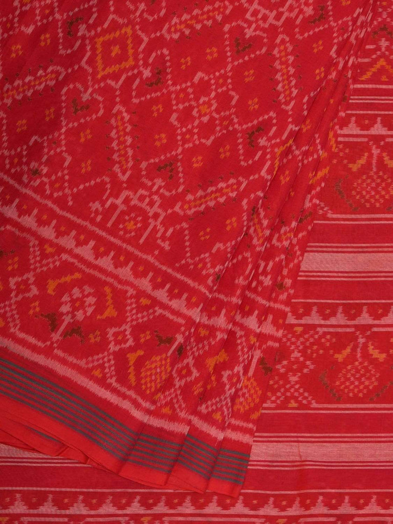 Red Pochampally Ikat Cotton Handloom Saree with Grill Design i0627