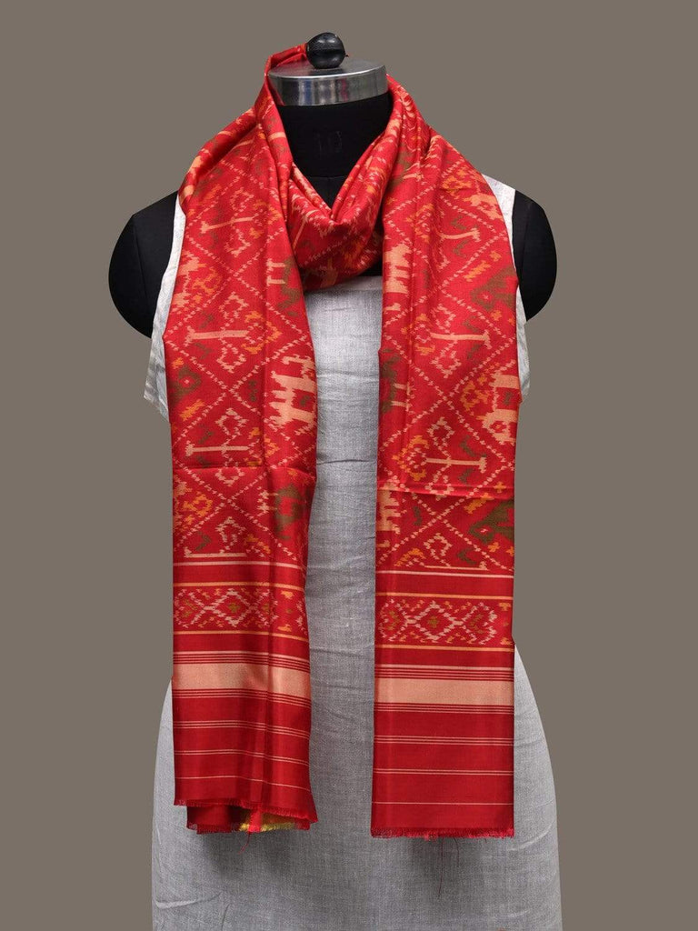 Red Pochampally Ikat Silk Handloom Dupatta with Grill Design ds2463