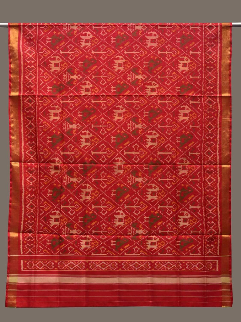 Red Pochampally Ikat Silk Handloom Dupatta with Grill Design ds2463