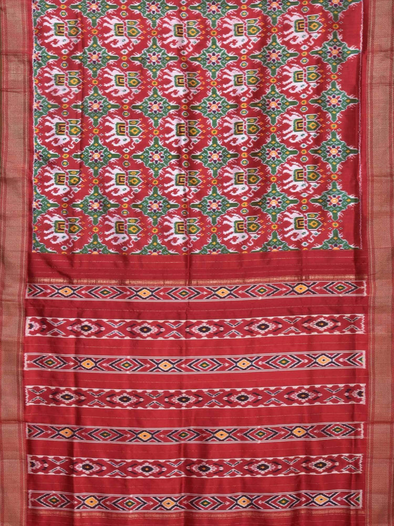 Red Pochampally Ikat Silk Handloom Saree with Indonesian Twill Weave and Zari Border Design i0445