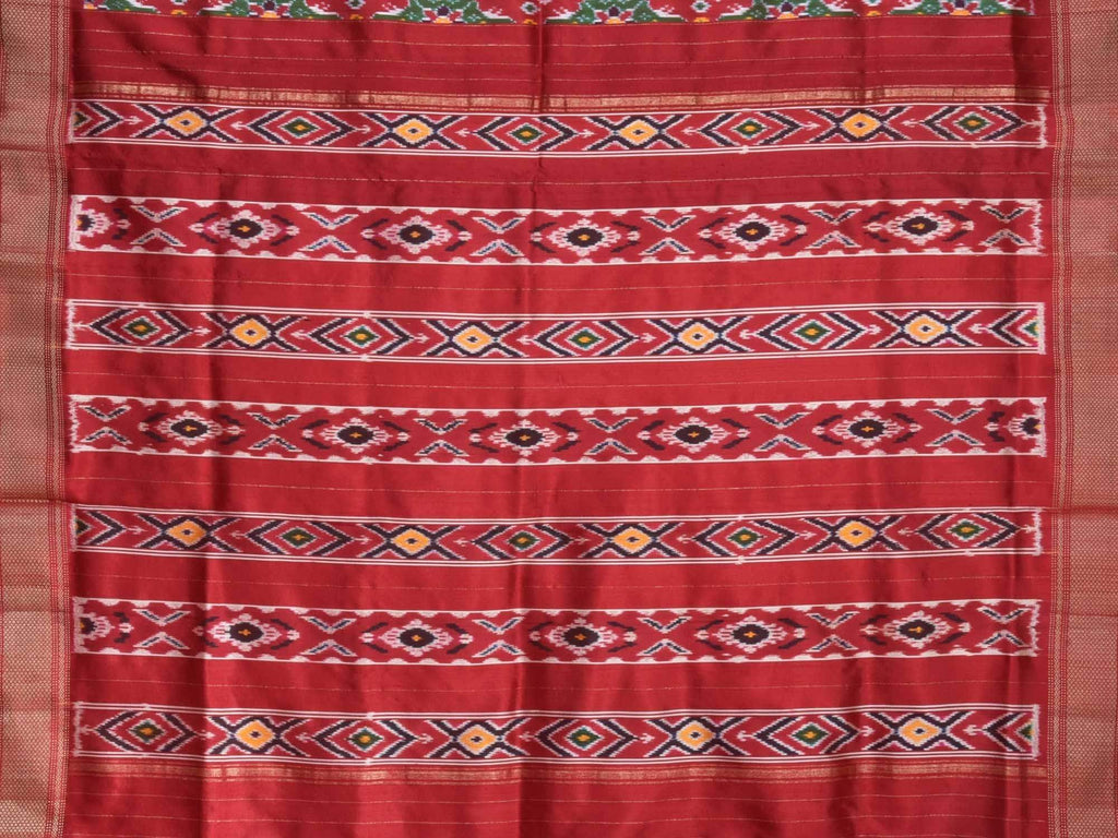 Red Pochampally Ikat Silk Handloom Saree with Indonesian Twill Weave and Zari Border Design i0445