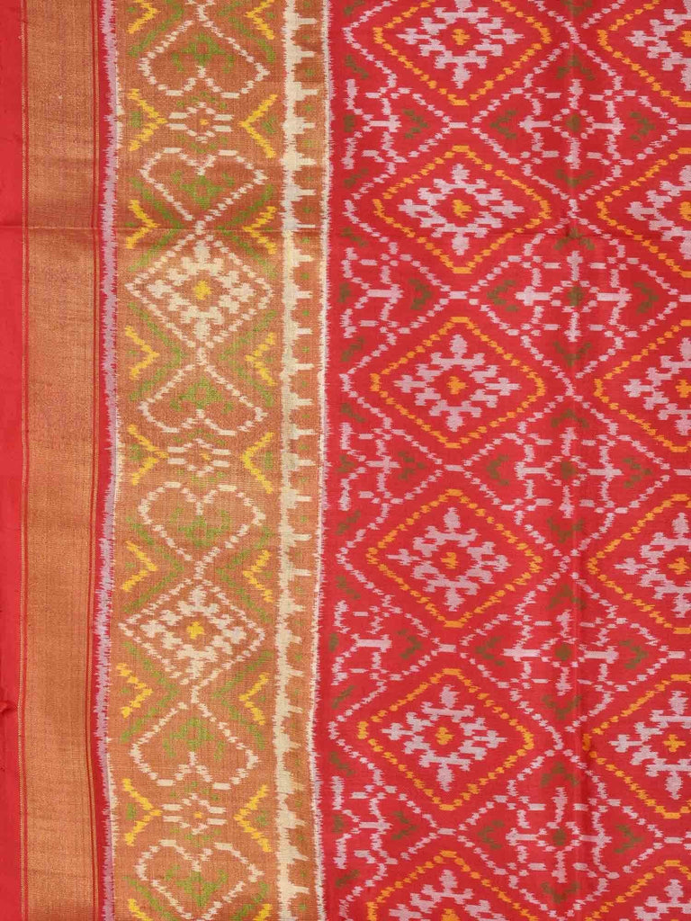 Red Pochampally Ikat Silk Handloom Saree with Pan Patola Design i0519