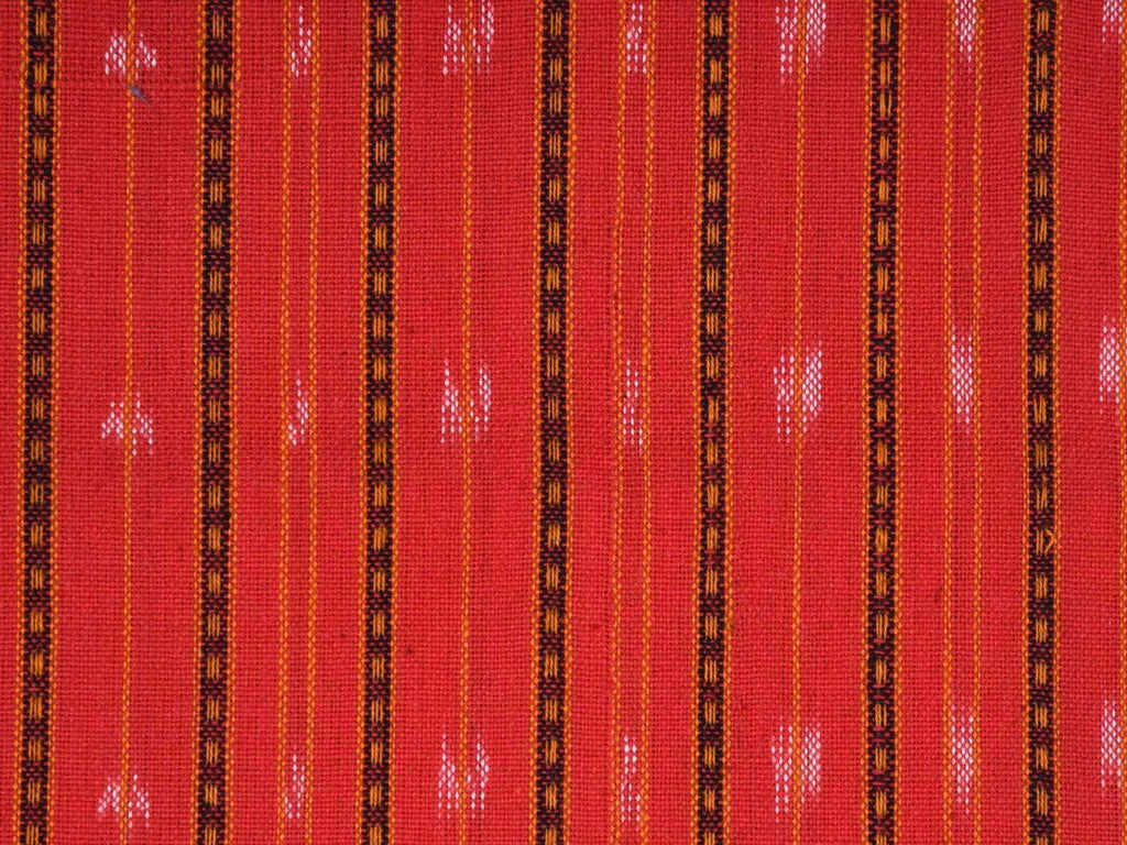 Red Single Ikat Cotton Handloom Fabric With Strips Design F0049