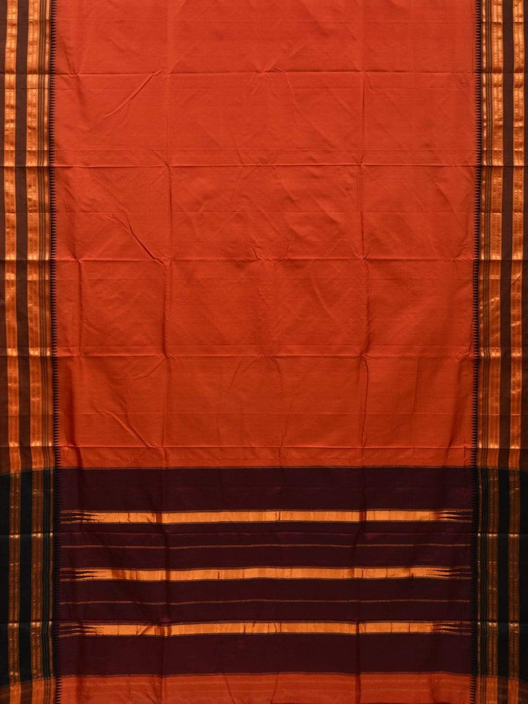 Rust and Brown Narayanpet Silk Plain Saree with Traditional Border Design No Blouse np0499