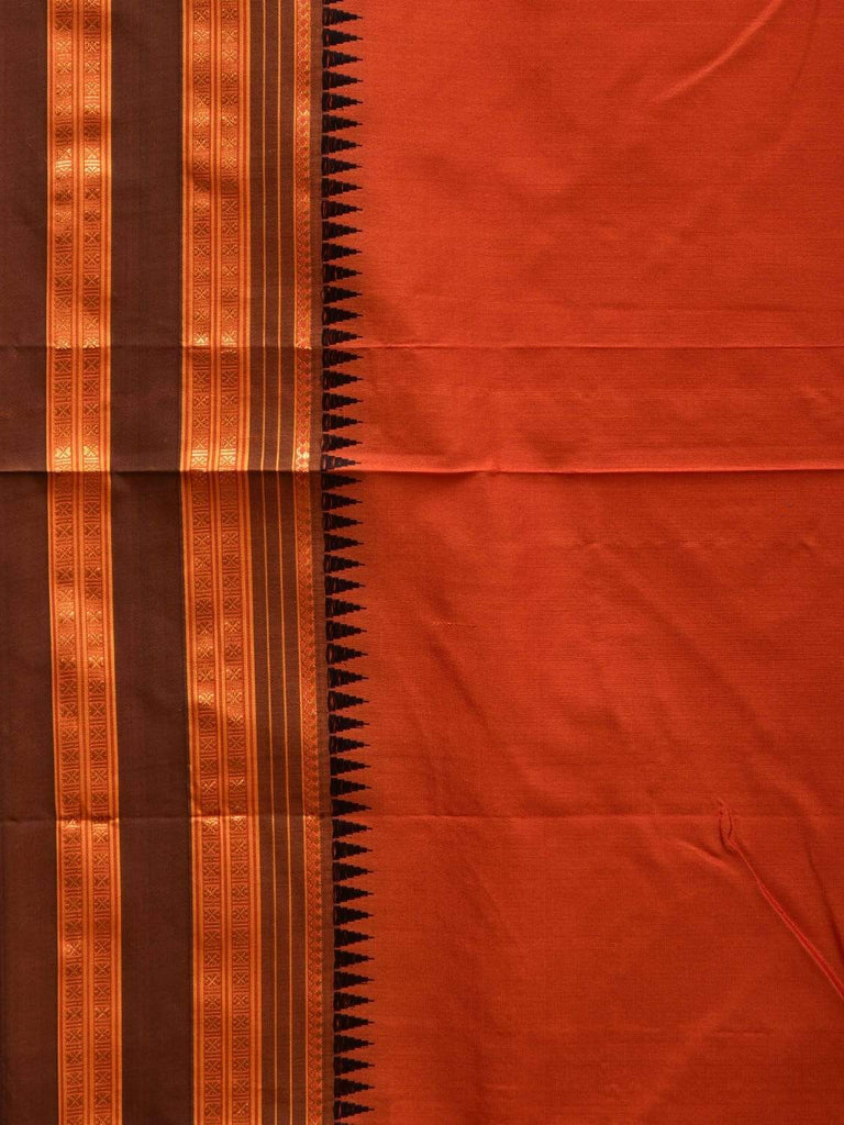 Rust and Brown Narayanpet Silk Plain Saree with Traditional Border Design No Blouse np0499