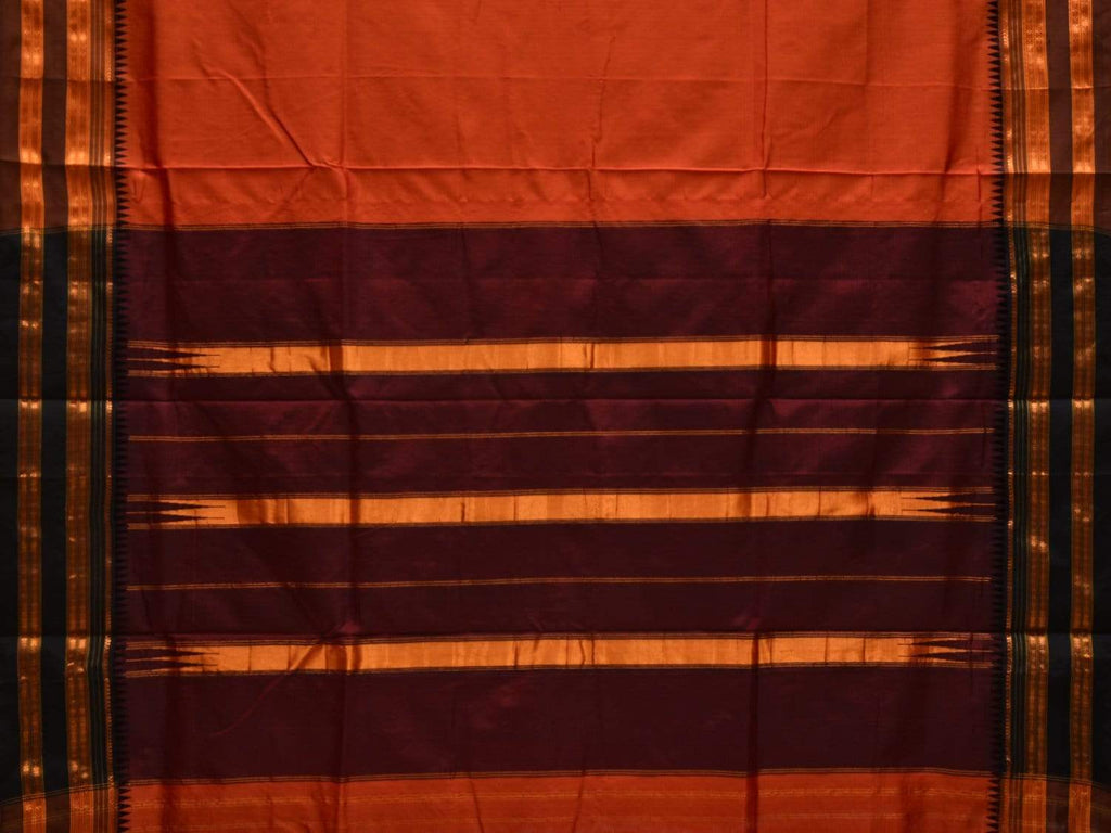 Rust and Brown Narayanpet Silk Plain Saree with Traditional Border Design No Blouse np0499