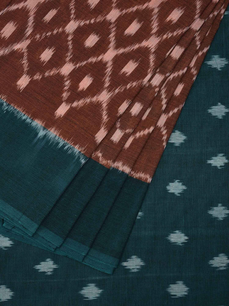 Rust and Green Pochampally Ikat Cotton Handloom Saree with Grill Design i0466