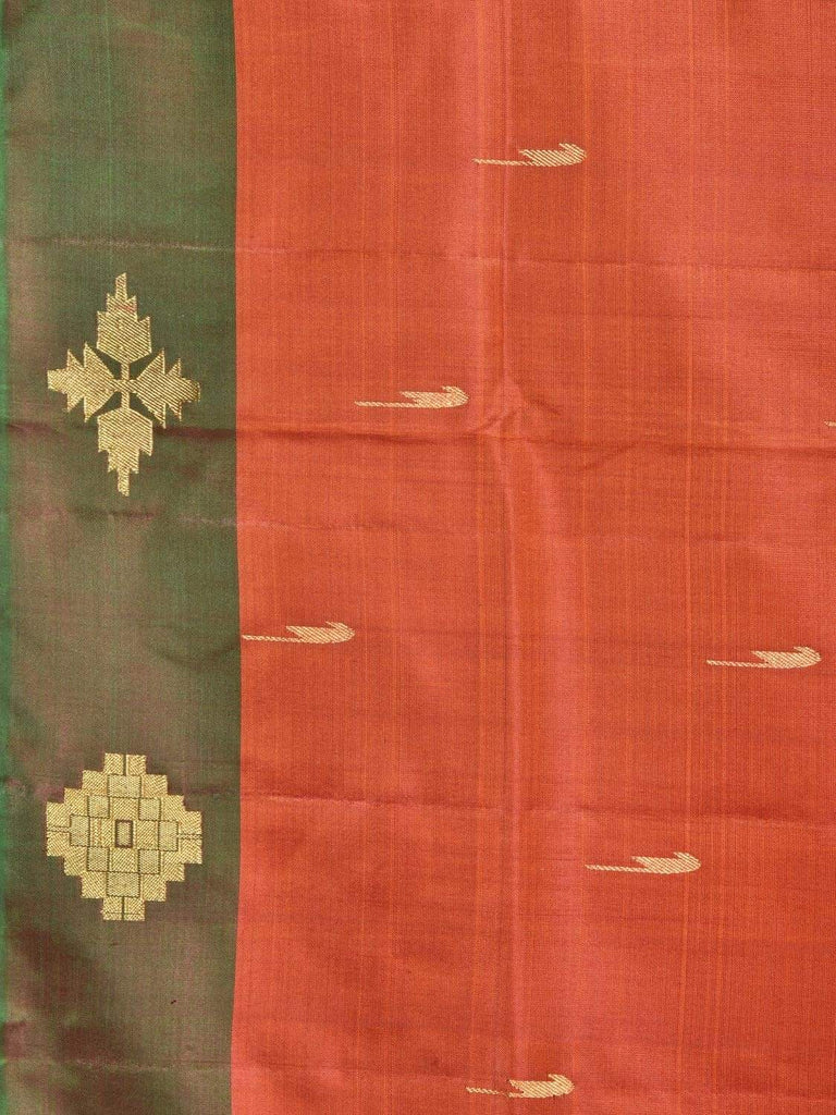 Rust and Green Silk Handloom Saree with One Side Border and Pallu Design O0258