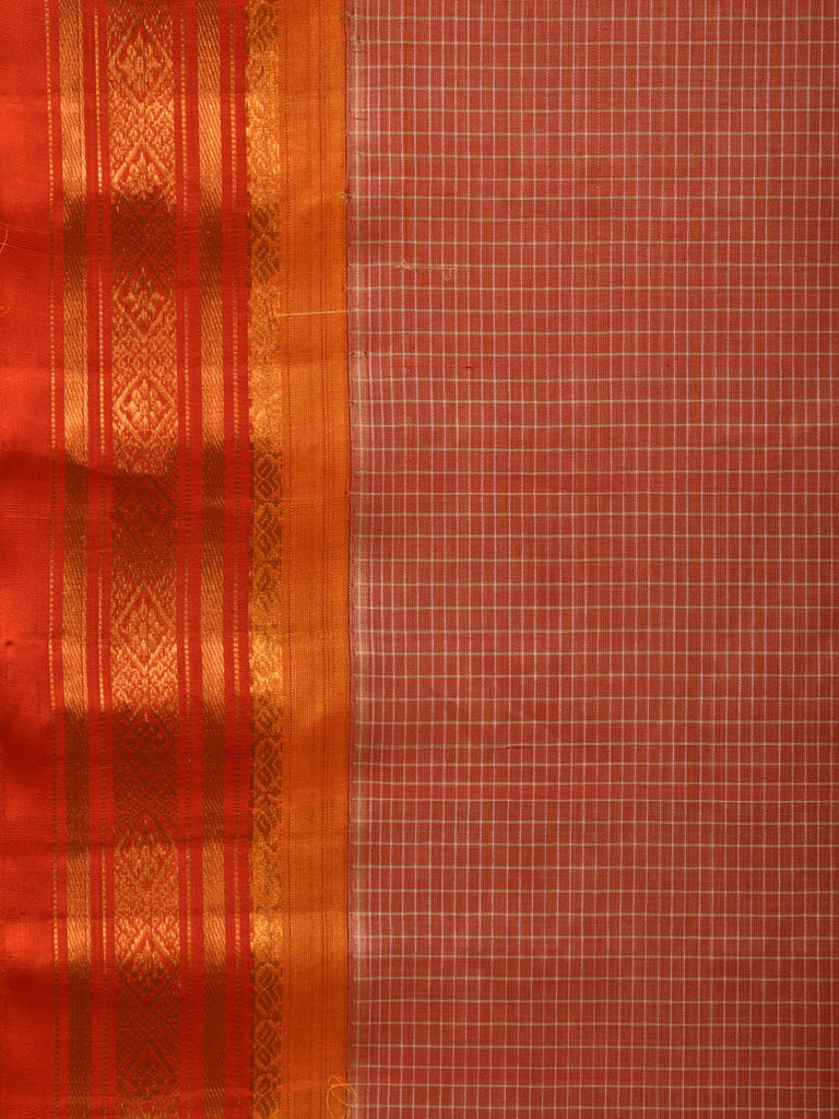 Rust and Red Gadwal Cotton Handloom Saree with Checks Design No Blouse g0319