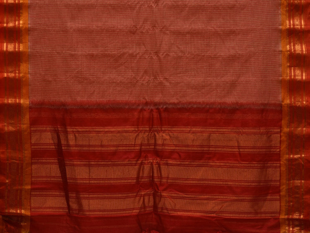 Rust and Red Gadwal Cotton Handloom Saree with Checks Design No Blouse g0319