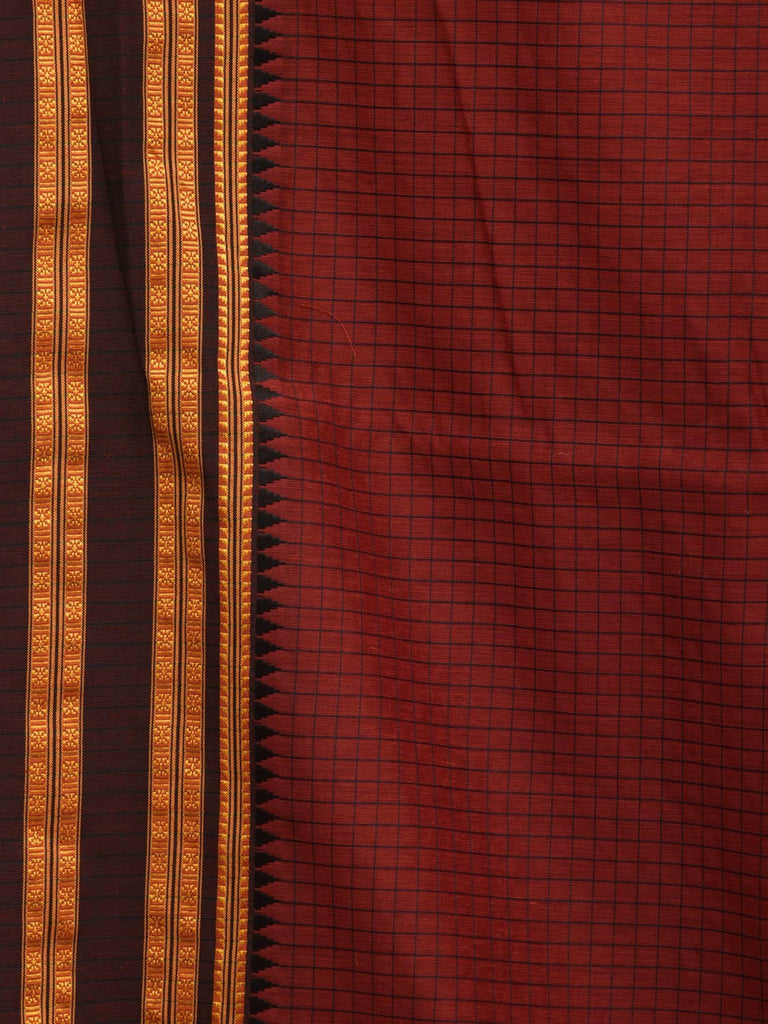 Rust Bamboo Cotton Saree with Checks Design bc0075