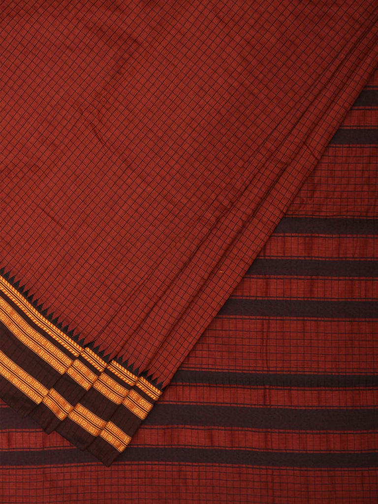 Rust Bamboo Cotton Saree with Checks Design bc0086