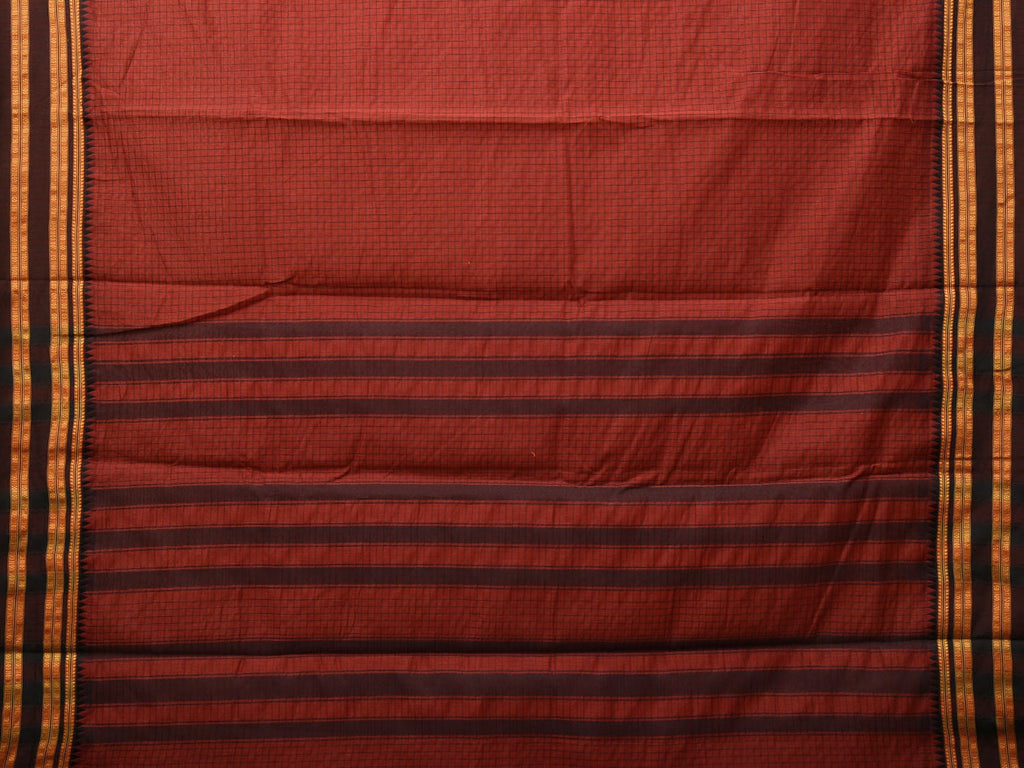 Rust Bamboo Cotton Saree with Checks Design bc0086