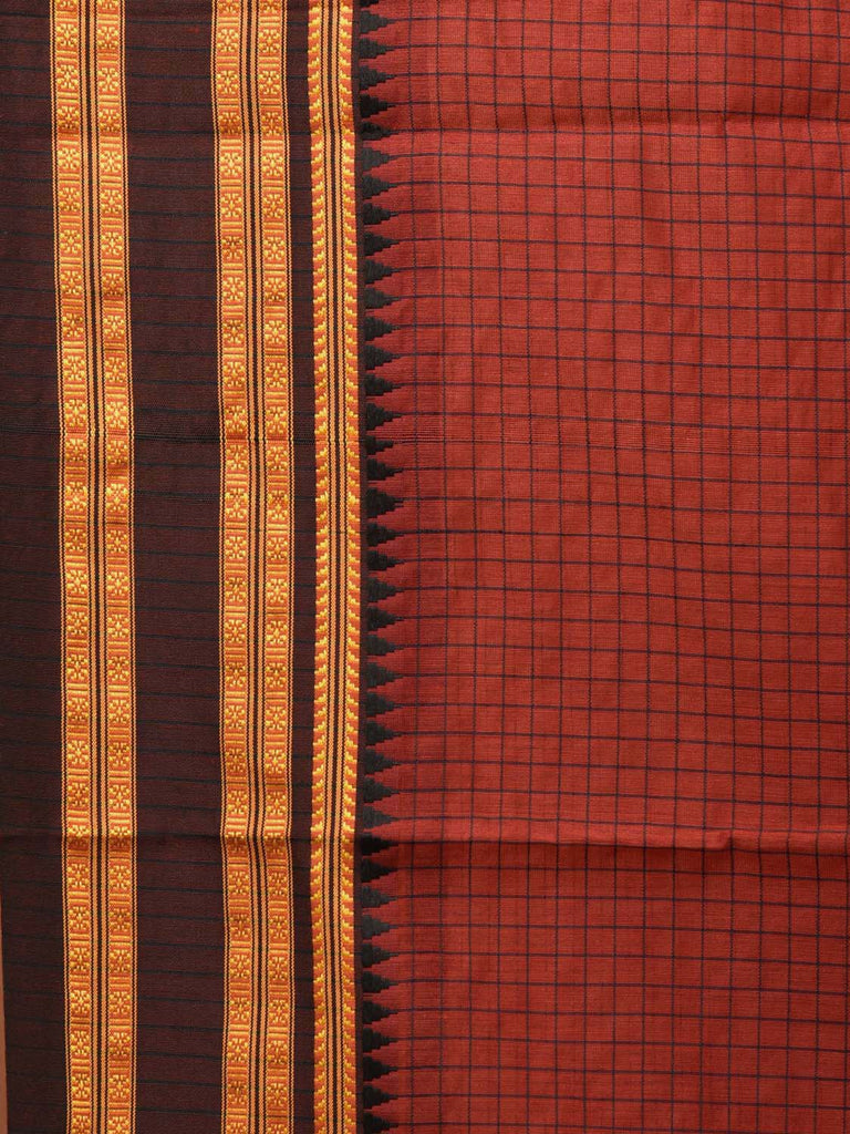 Rust Bamboo Cotton Saree with Checks Design bc0086
