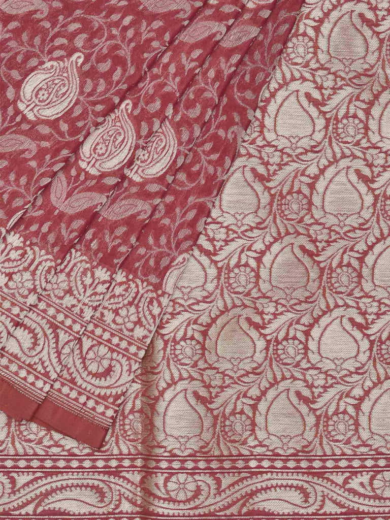 Rust Banaras Silk Handloom Saree with All Over Design B0266