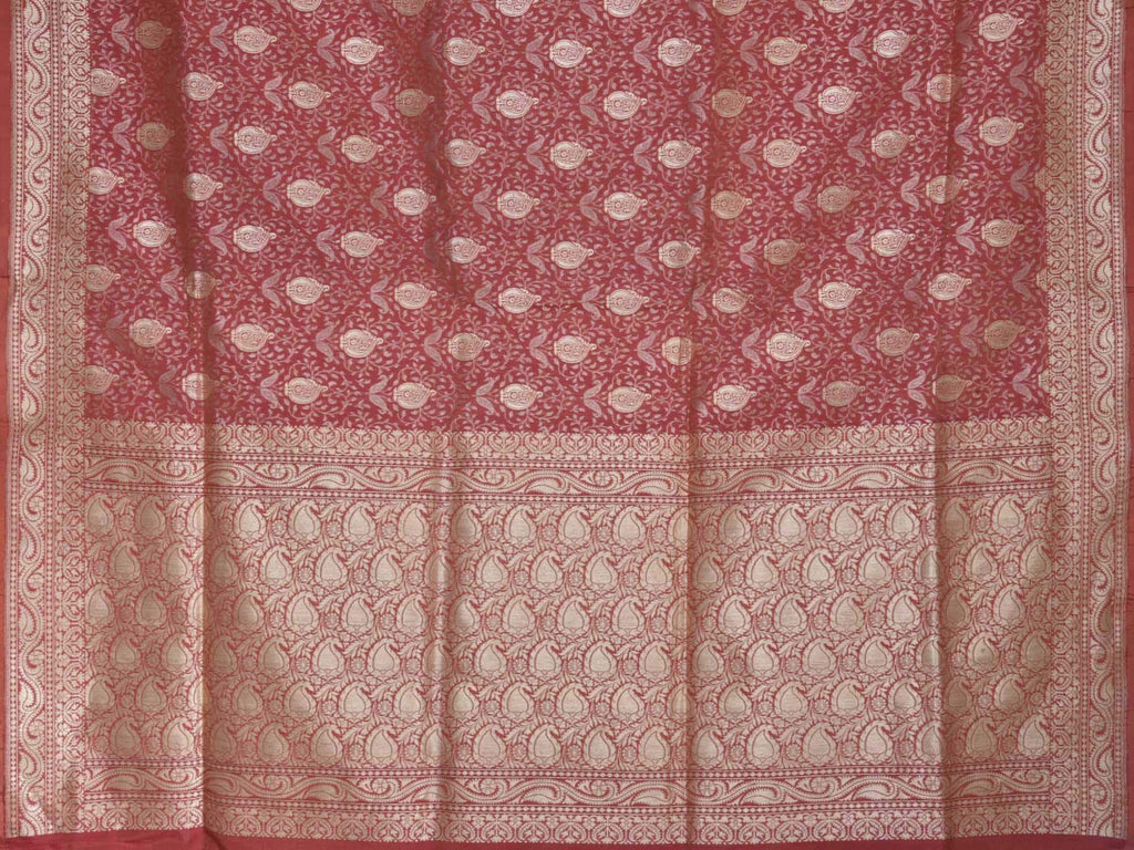 Rust Banaras Silk Handloom Saree with All Over Design B0266