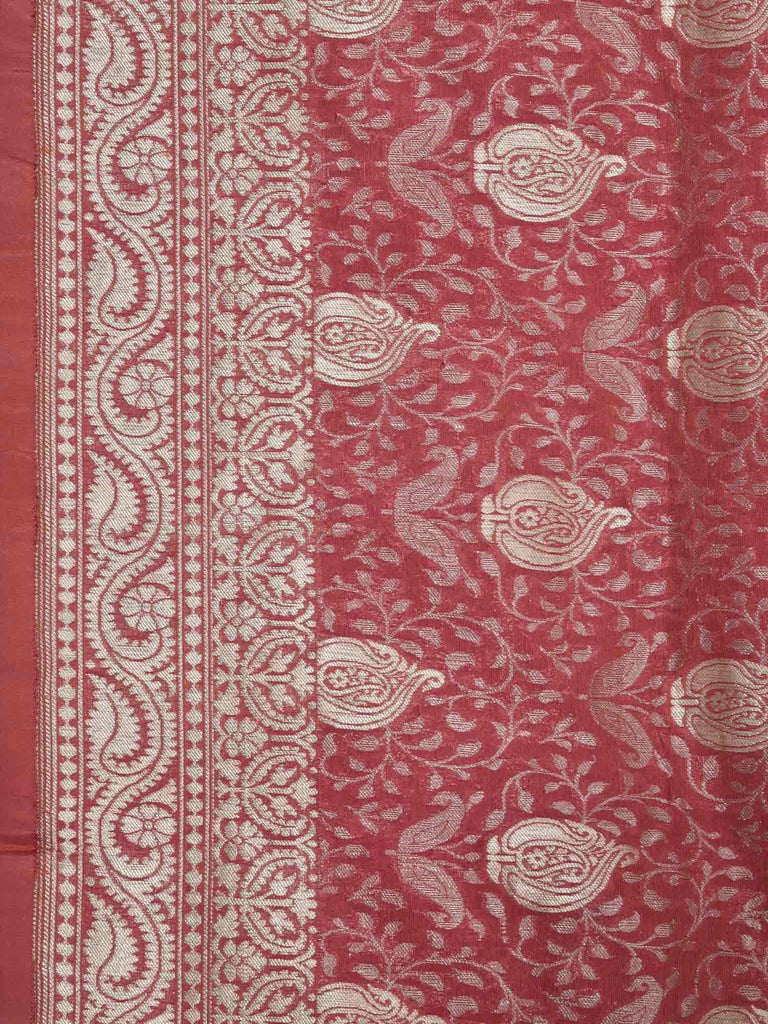 Rust Banaras Silk Handloom Saree with All Over Design B0266