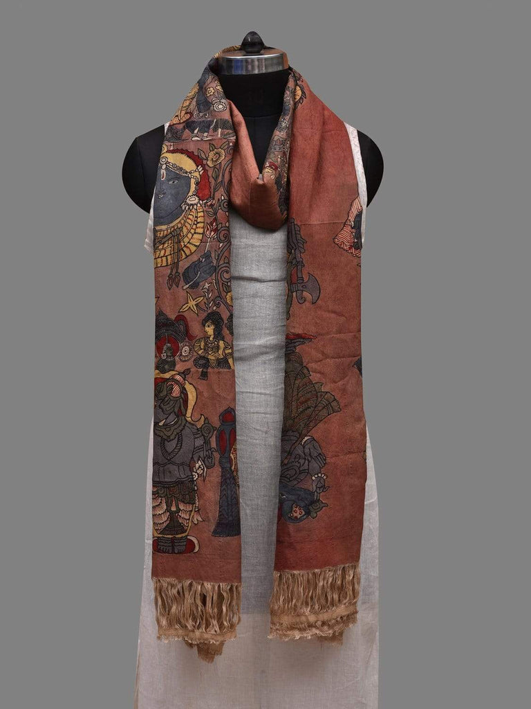 Rust Kalamkari Hand Painted Cotton Handloom Dupatta with Dashavatar Design ds2600