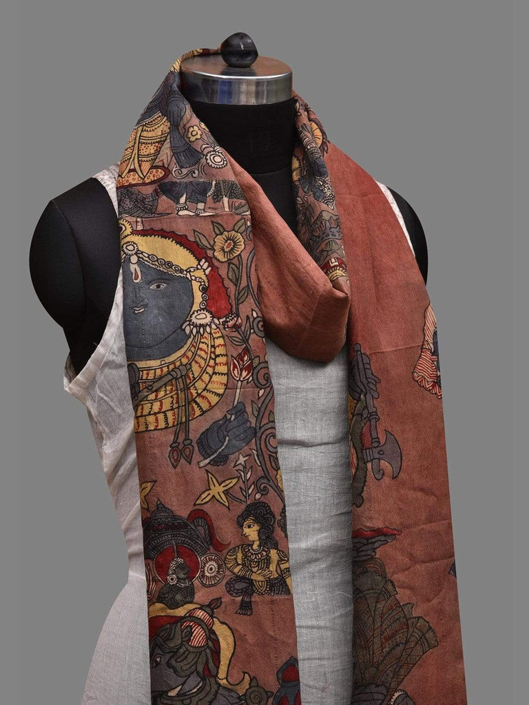 Rust Kalamkari Hand Painted Cotton Handloom Dupatta with Dashavatar Design ds2600