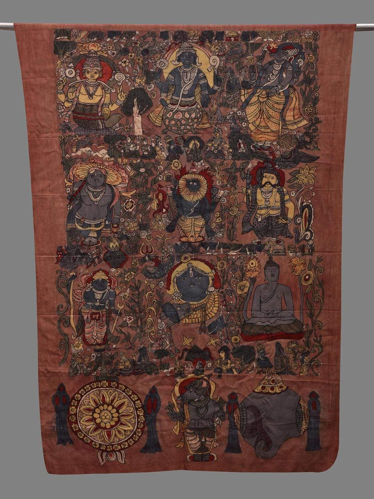 Rust Kalamkari Hand Painted Cotton Handloom Dupatta with Dashavatar Design ds2600