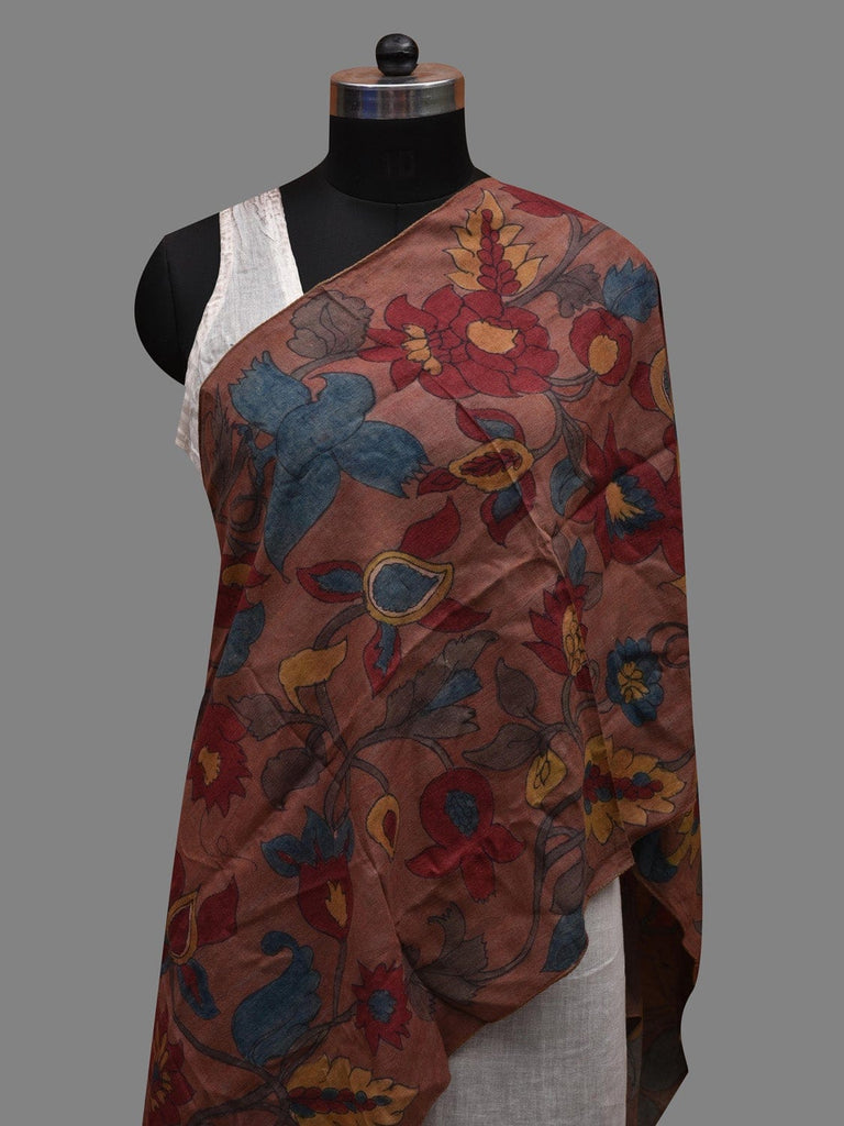 Rust Kalamkari Hand Painted Cotton Silk Handloom Stole with Floral Design ds2627