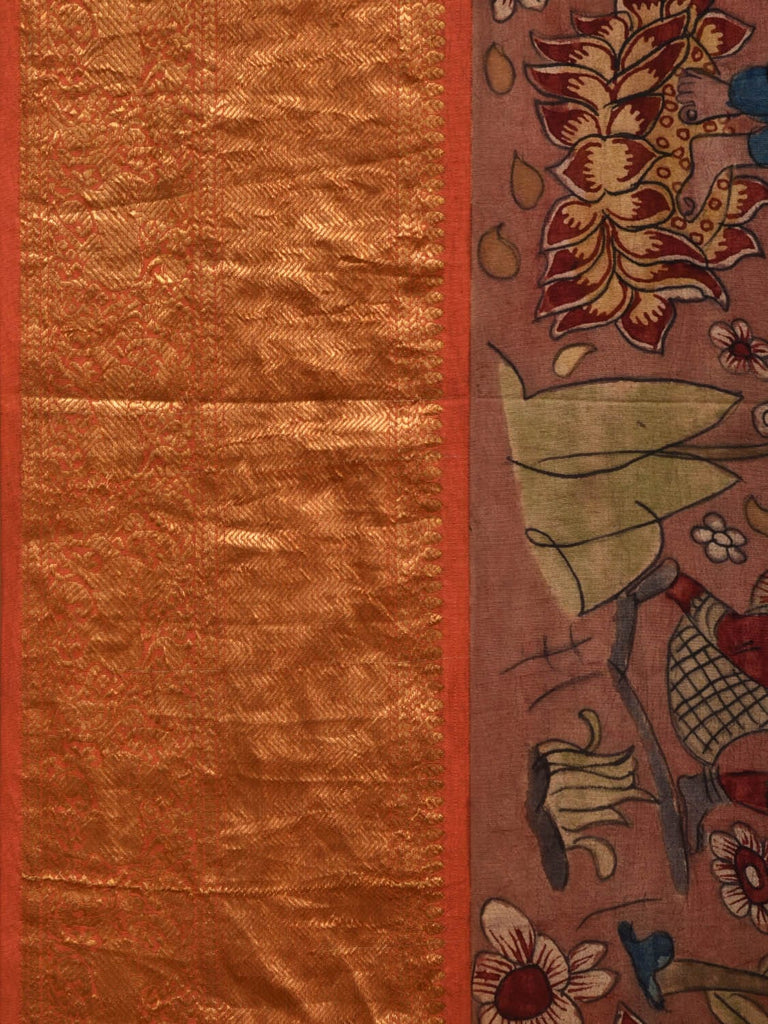 Rust Kalamkari Hand Painted Kanchipuram Silk Handloom Saree with Dashavatar Design Kl0654