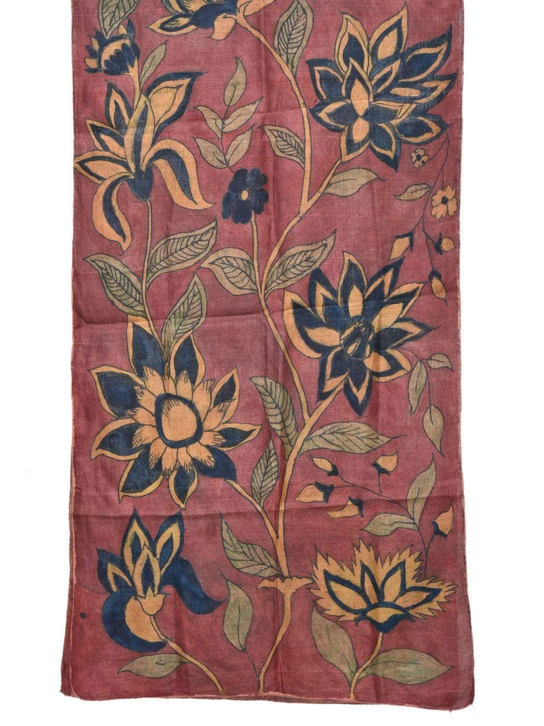Rust Kalamkari Hand Painted Tussar Handloom Stole with Big Flowers Design ds1823