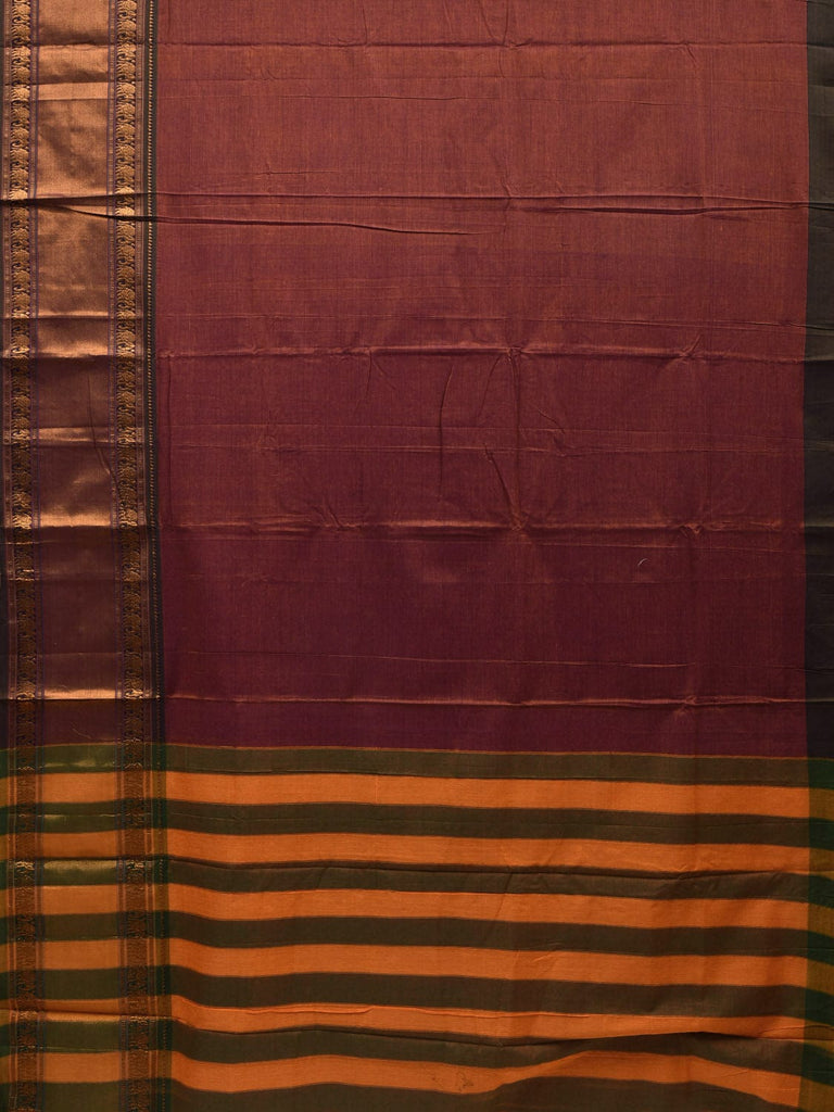 Rust Kanchi Cotton Plain Saree wtih One Side Border Design o0323