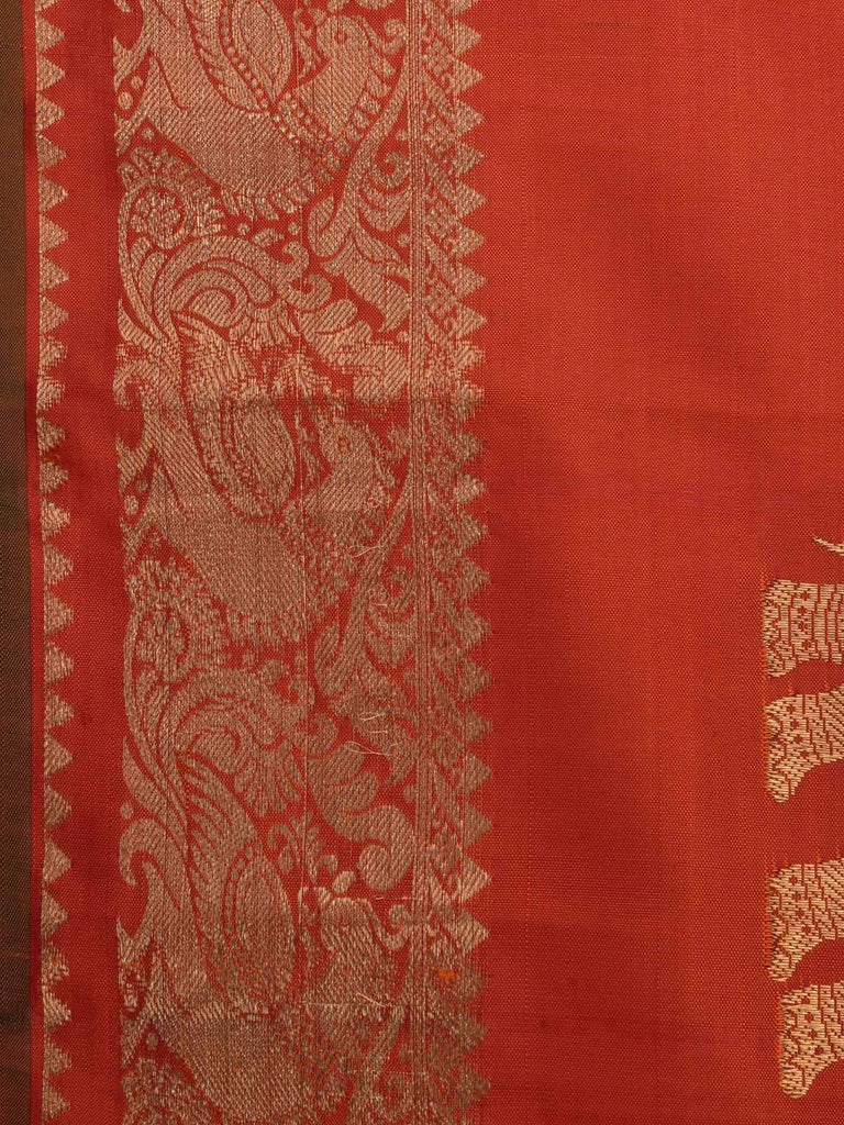 Rust Kanchipuram Silk Handloom Saree with Elephant Buta Design K0279