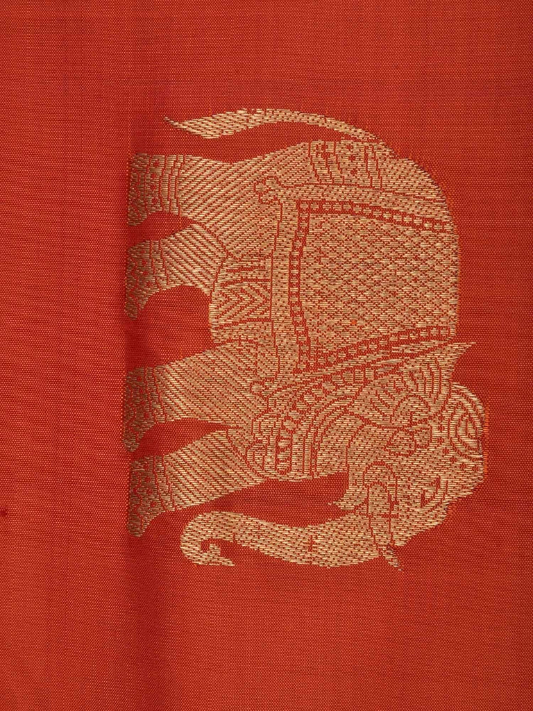 Rust Kanchipuram Silk Handloom Saree with Elephant Buta Design K0279