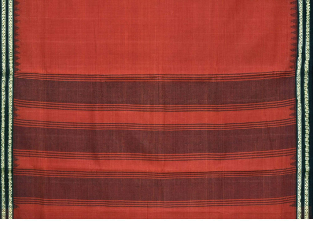 Rust Khadi Cotton Handloom Plain Saree with Doby Border Design kh0417