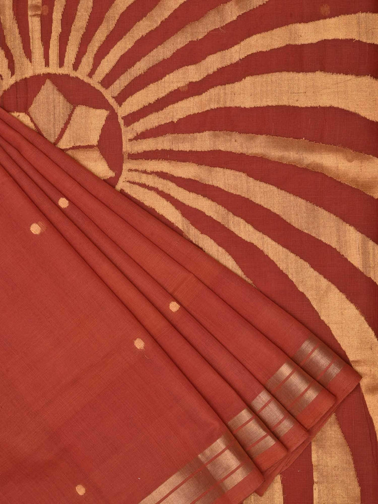 Rust Khadi Cotton Handloom Saree with Pallu Design kh0314