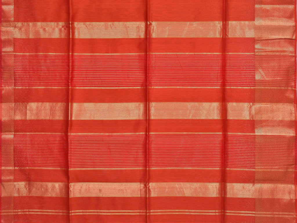 Rust Maheshwari Cotton Silk Handloom Plain Saree with Zari Border Design M0065