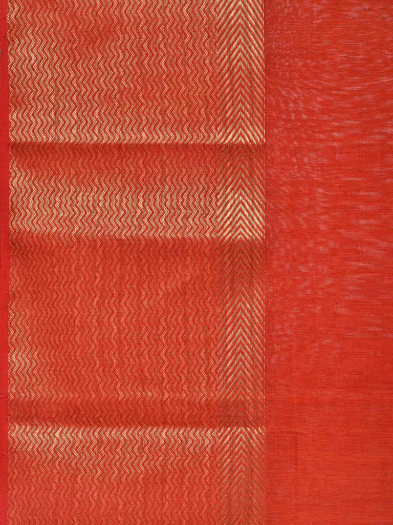Rust Maheshwari Cotton Silk Handloom Plain Saree with Zari Border Design M0065