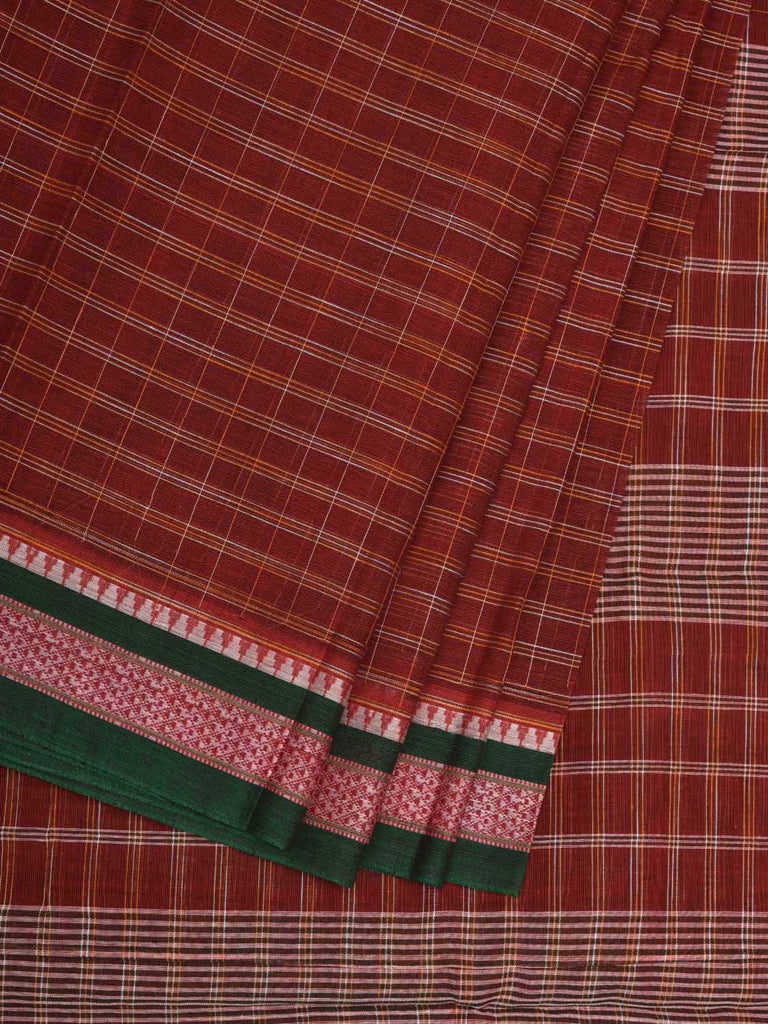 Rust Narayanpet Cotton Handloom Saree with Check Design No Blouse np0603