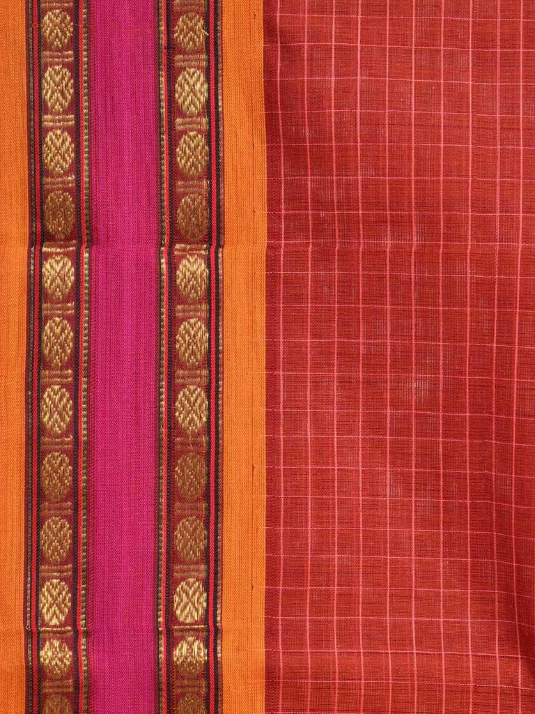 Rust Narayanpet Cotton Handloom Saree with Checks Design No Blouse np0226