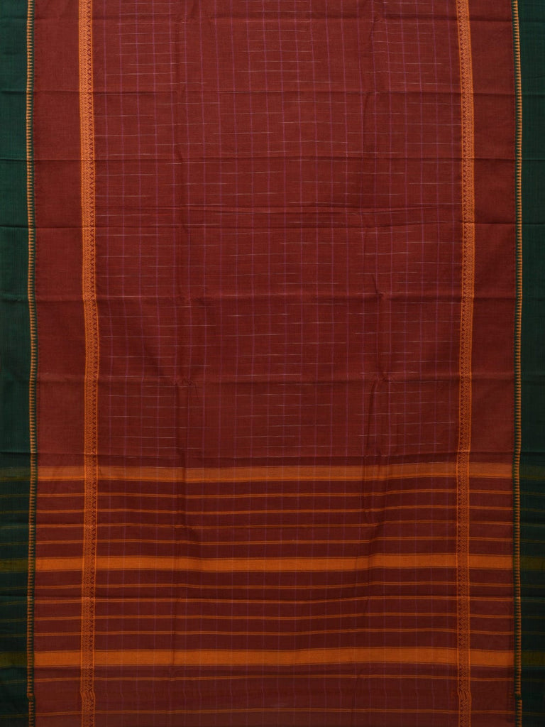 Rust Narayanpet Cotton Handloom Saree with Checks Design No Blouse np0619