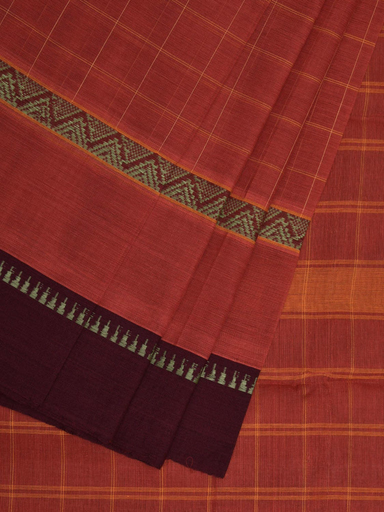 Rust Narayanpet Cotton Handloom Saree with Checks Design No Blouse np0629