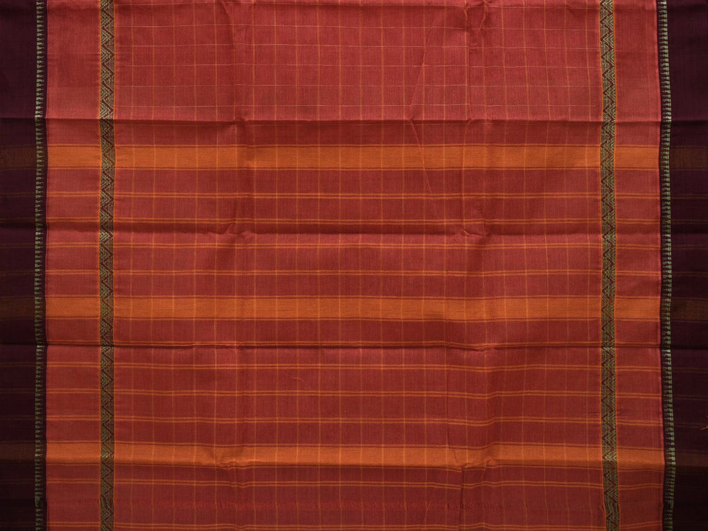 Rust Narayanpet Cotton Handloom Saree with Checks Design No Blouse np0629