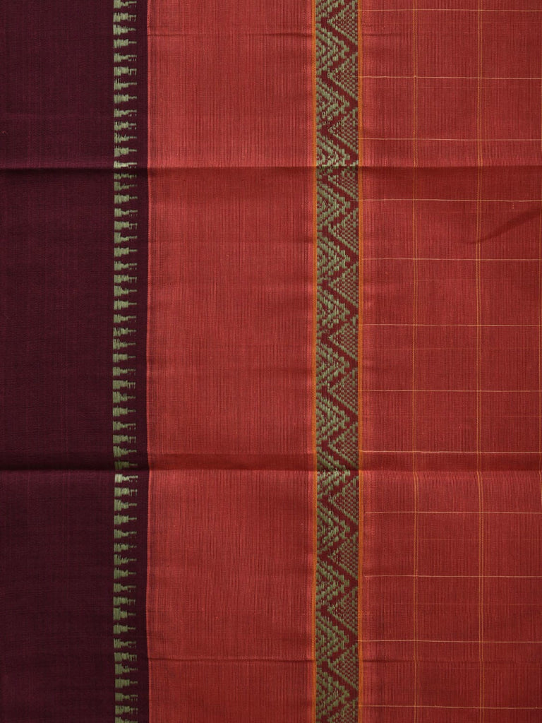 Rust Narayanpet Cotton Handloom Saree with Checks Design No Blouse np0629