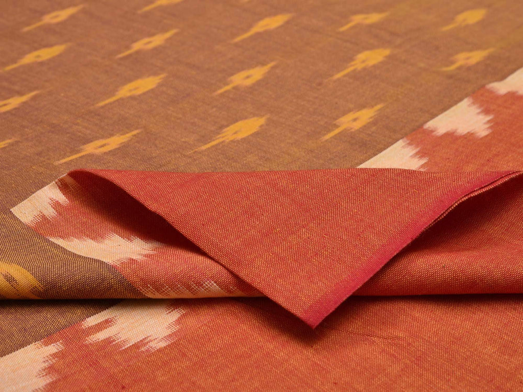 Rust Pochampally Ikat Cotton Fabric With Border Design F0075