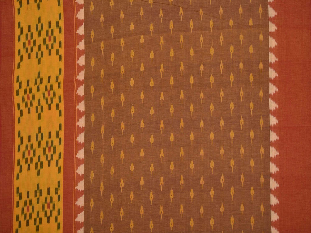 Rust Pochampally Ikat Cotton Fabric With Border Design F0075